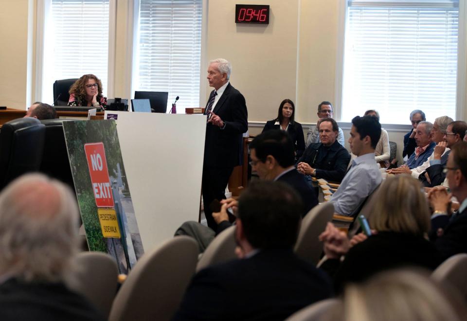 Palm Beach resident Theodore "Ted" Babbitt expresses his concerns about traffic safety regarding the plans to revitalize the historic Paramount Building during the Development Review meeting in the Town Council chambers Wednesday January 10, 2024 in Palm Beach.