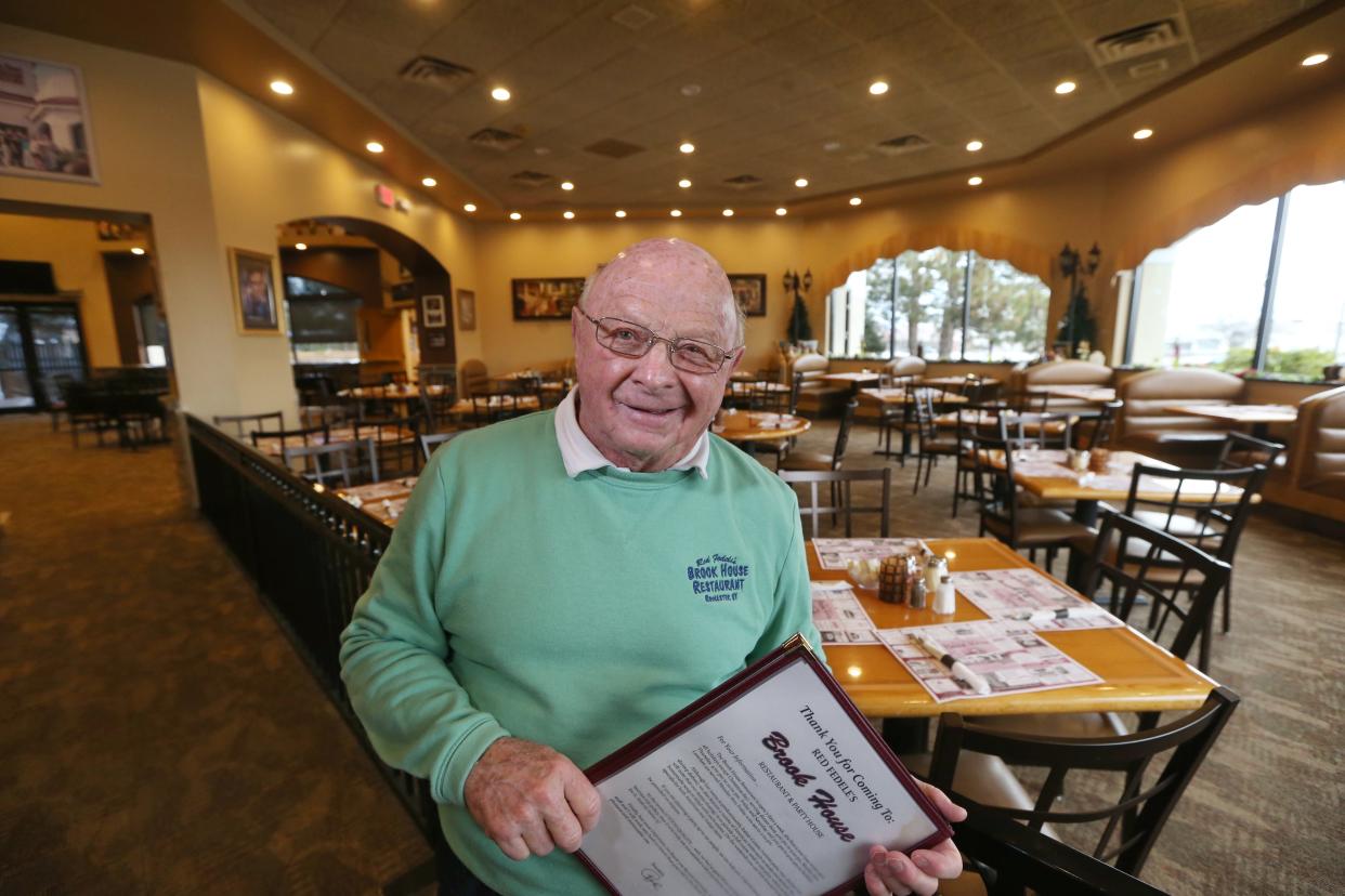 Red Fedele at his Brook House restaurant in Greece, the location of the Section V Wrestling Hall of Fame plaques.