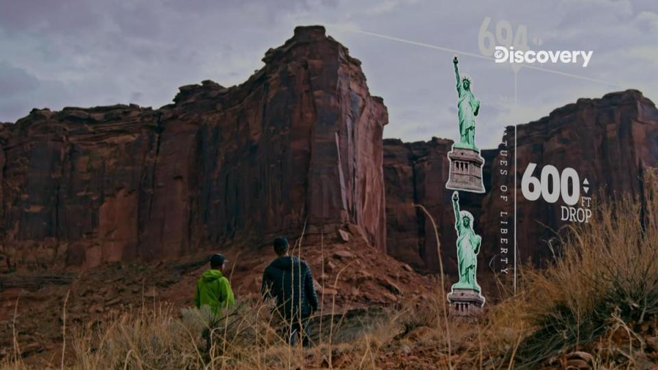 美國猶他州水果碗峽谷高達600英尺，約有兩座自由女神像疊起來的高度，是高空走繩者的聖地。（Discovery頻道提供）