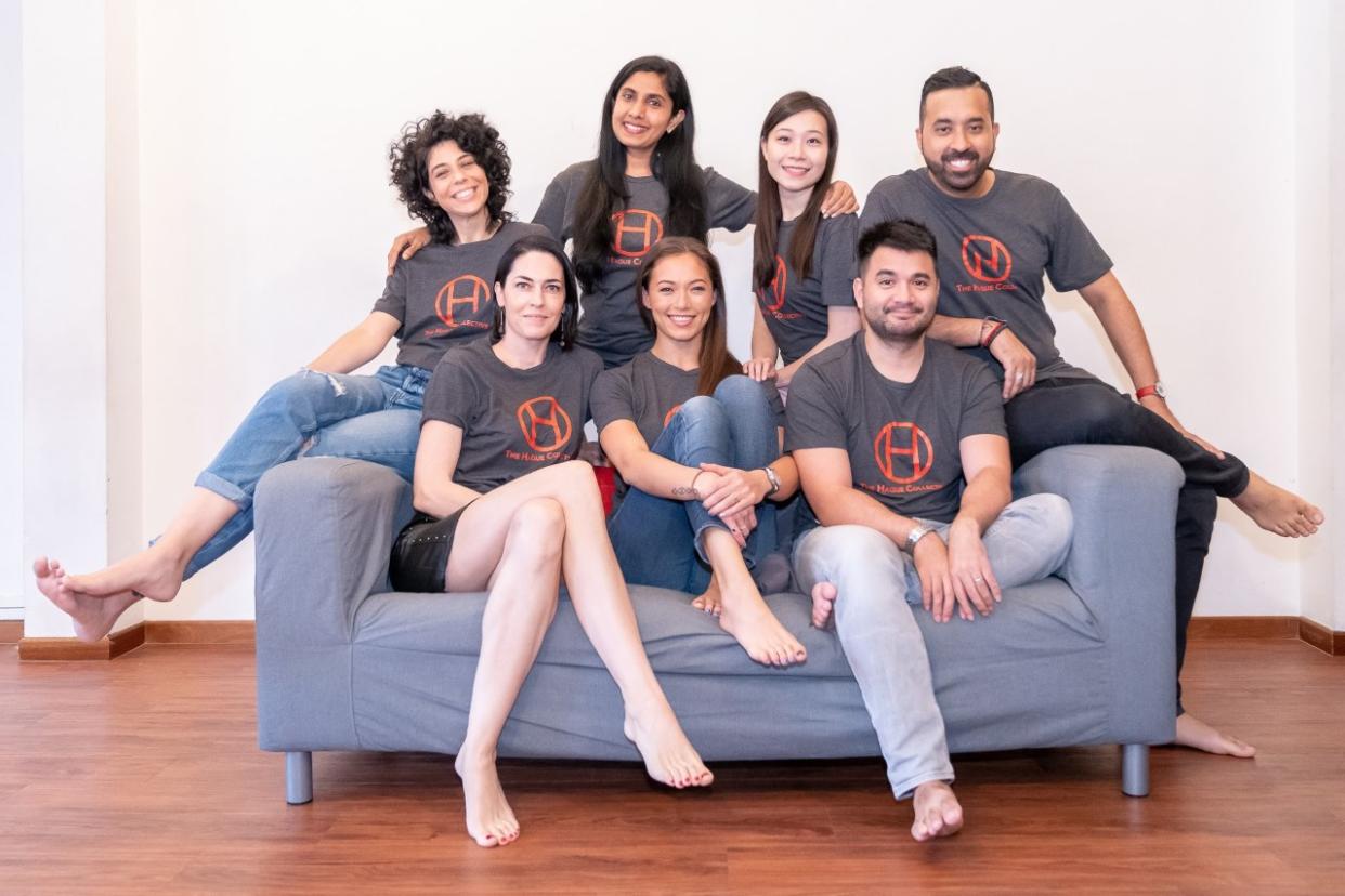 (Left to right) 'The Jugular Vein' actress Nadia Dayan, marketing director Isabelle Roy, actress Aiswarya Nair, actress Stephanie Bovis, actress Jolene Wong, writer James Thoo and artistic director Kamil Haque. (PHOTO: The Haque Collective) 