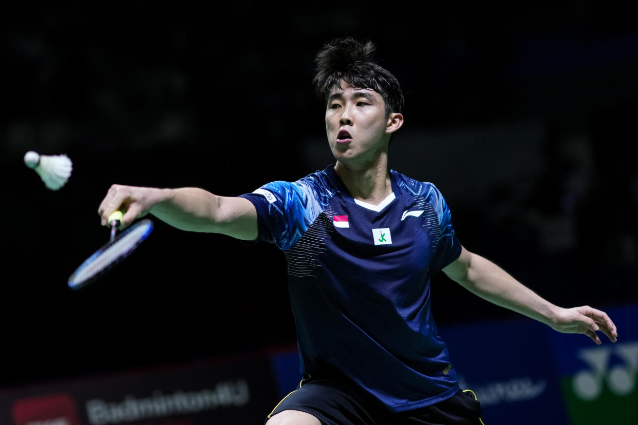 Singapore shuttler Loh Kean Yew returns during a match at the Indonesia Open.