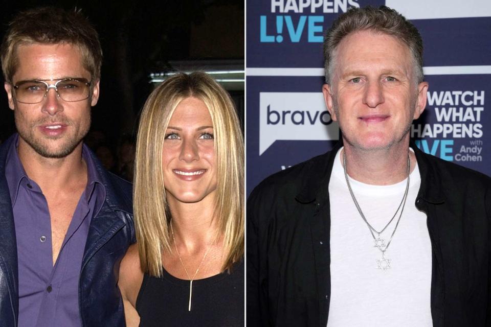 <p>Steve Granitz/WireImage; Charles Sykes/Bravo</p> Former couple Brad Pitt and Jennifer Aniston, and actor Michael Rapaport, who worked with both actors and attended their 2000 wedding.