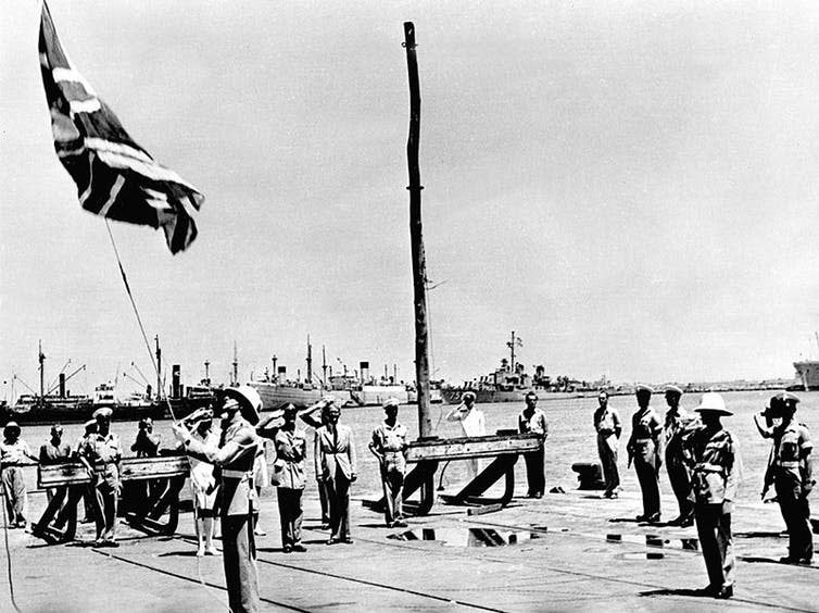 <span class="caption">British leaving Haifa in 1948.</span> <span class="attribution"><span class="source">תא</span>, <a class="link " href="http://creativecommons.org/licenses/by-nd/4.0/" rel="nofollow noopener" target="_blank" data-ylk="slk:CC BY-ND;elm:context_link;itc:0;sec:content-canvas">CC BY-ND</a></span>