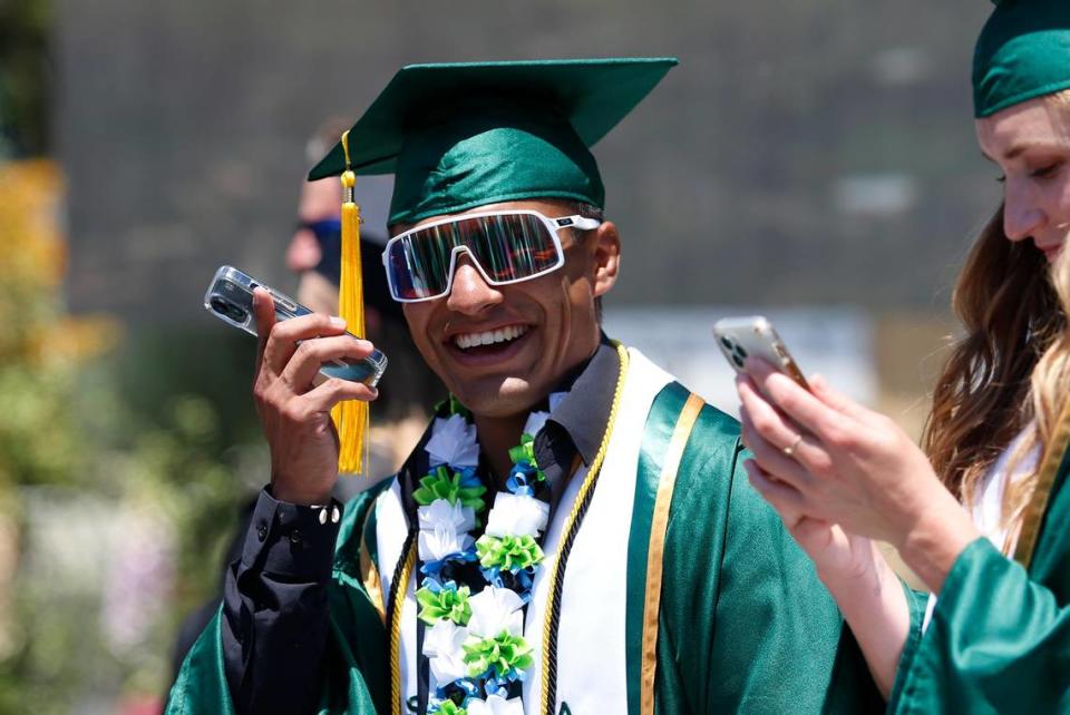 Trae Vasquez graduated with a kinesiology degree as Cal Poly celebrated more than 5,000 graduating students in six ceremonies on June 17 and 18, 2023, at Alex G. Spanos Stadium.
