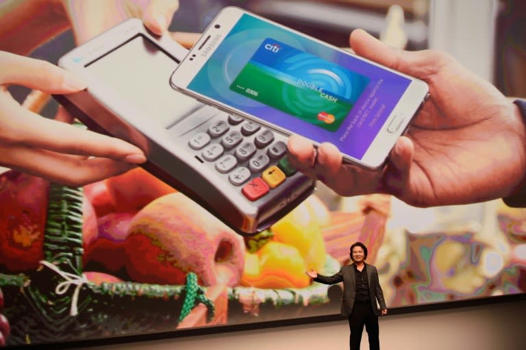 Injong Rhee, of Samsung Electronics, speaks about Samsung Pay during the Samsung Galaxy Unpacked event August 13, 2015 in New York