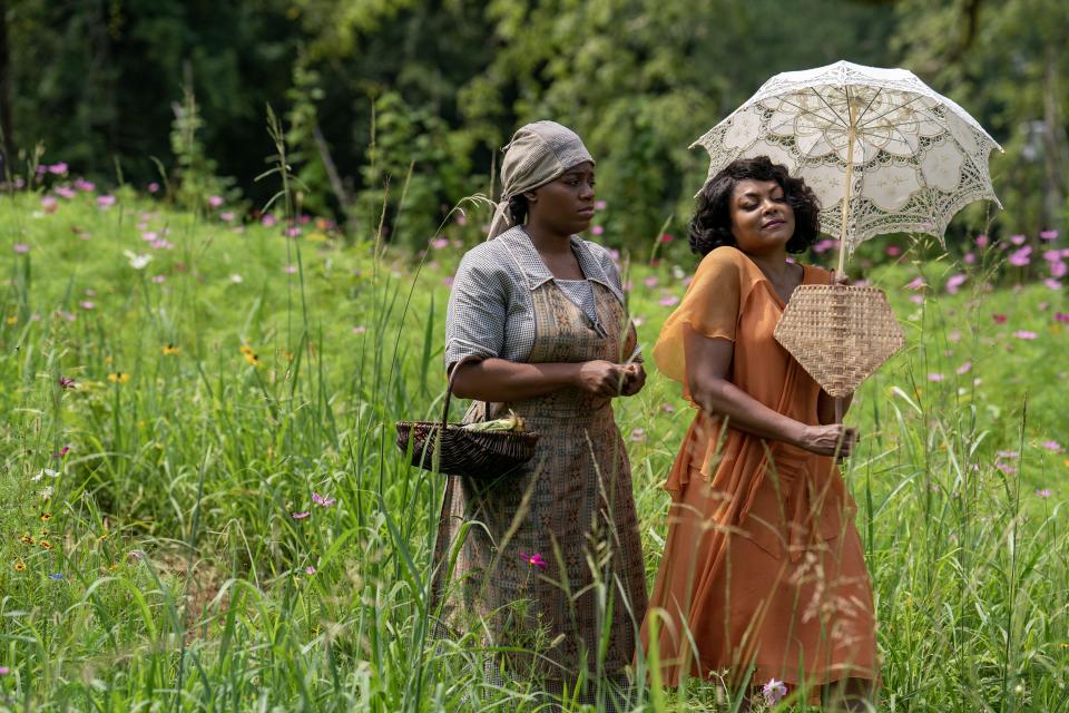 Celie (Fantasia Barrino, left) and Shug (Taraji P. Henson) have a more fully depicted romance in the new "Color Purple."