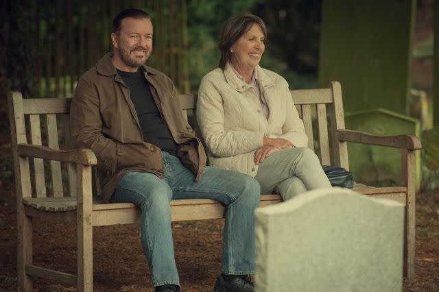 Ray Burmiston/Netflix Ricky Gervais and Penelope Wilton on ‘After Life’