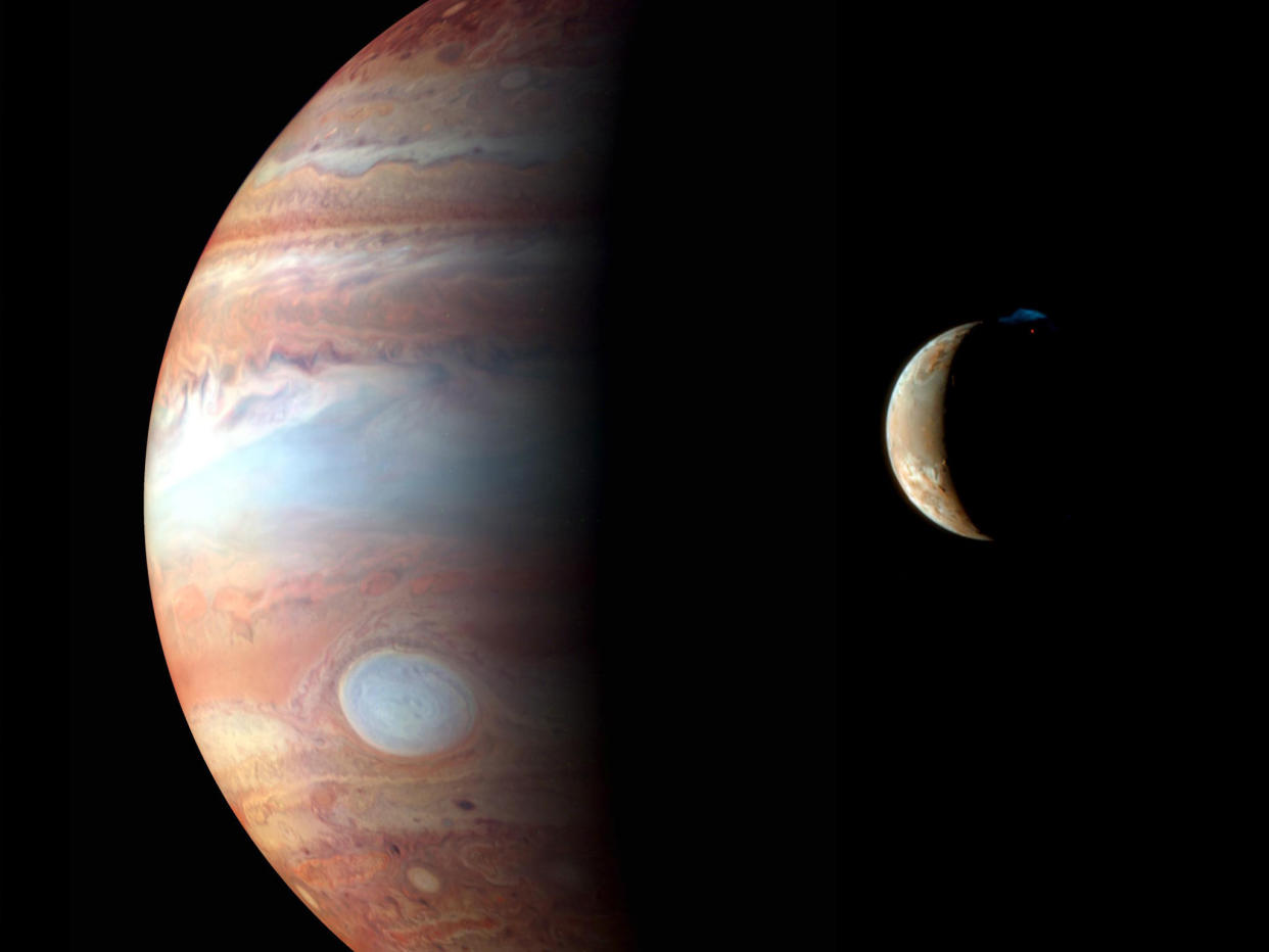 Montage of images of Jupiter and its volcanic moon Io, taken by the New Horizons spacecraft’s flyby in early 2007. Bas Lansdorp said humans may one day inhabit one of Jupiter’s 69 moons: Nasa