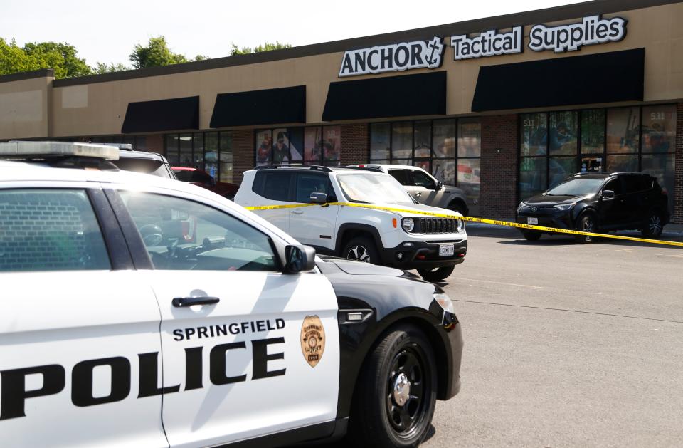 Springfield Police investigate a shooting at Anchor Tactical Supply on South Campbell Avenue on Wednesday, July 6, 2022.