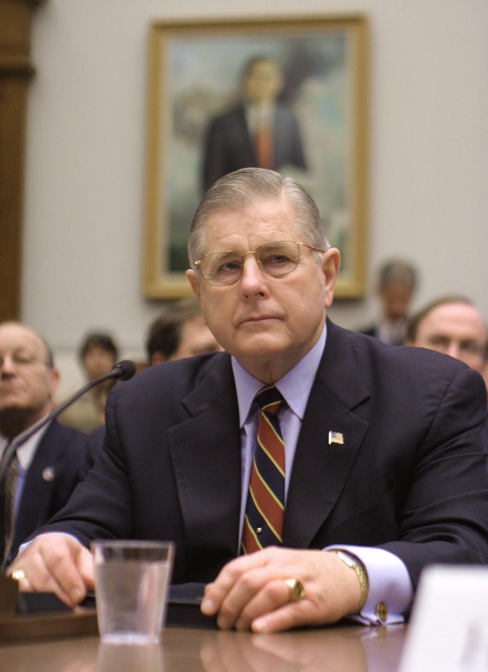 John Magaw, who served as director of the Secret Service in 1992 and 1993, prepares to testify as Transportation undersecretary on Jan. 23, 2002, before the House Transportation Committee.