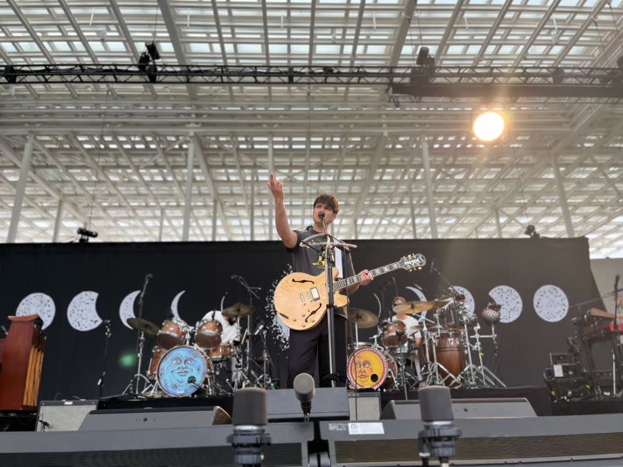 Vampire Weekend performs in Austin, Texas, during the total solar eclipse at Moody Amphitheater on April 8, 2024. (KXAN Photo/Avery Travis)