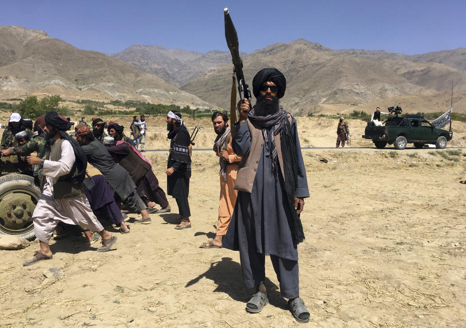 TFILE - aliban soldiers stand guard in Panjshir province northeastern of Afghanistan, Sept. 8, 2021. At a time when Americans are deeply divided along party lines, a new poll shows agreement on at least one issue: the United.States' two-decade long war in Afghanistan was not worth fighting. (AP Photo/Mohammad Asif Khan, File)