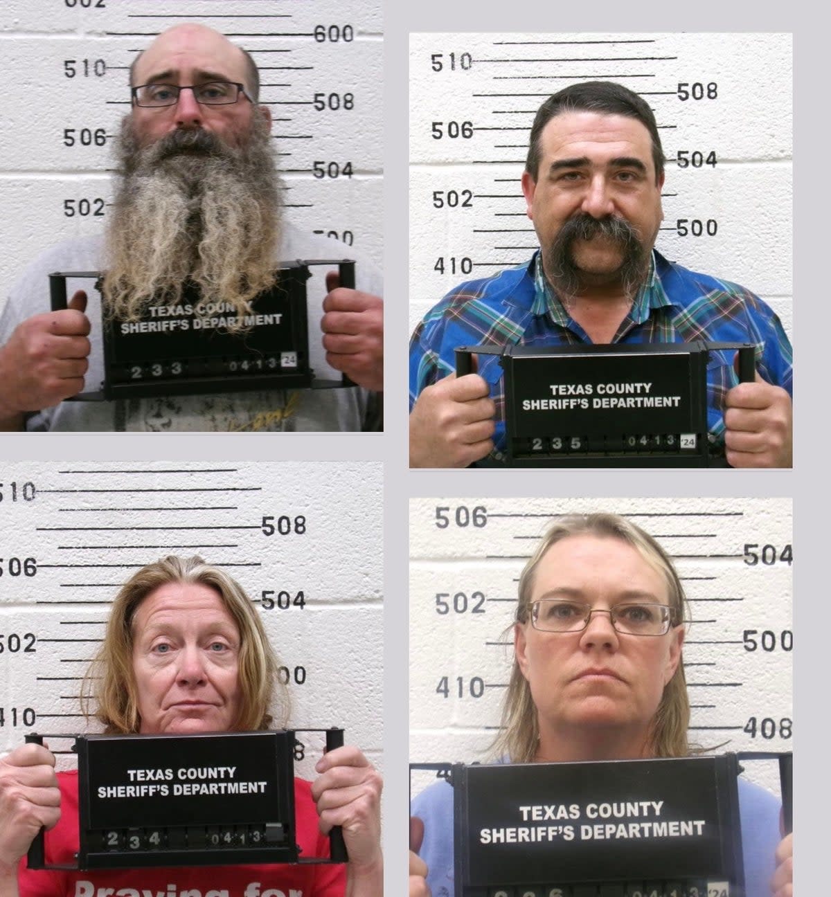 Tad Bert Cullum, 43, Tifany Machel Adams, 54, Cole Earl Twombly, 50 and Cora Twombly were arrested and charged with murder in connection with the disappearance of Veronica Butler, 27, and Jilian Kelley, 39 (Texas County Sheriff’s Department)