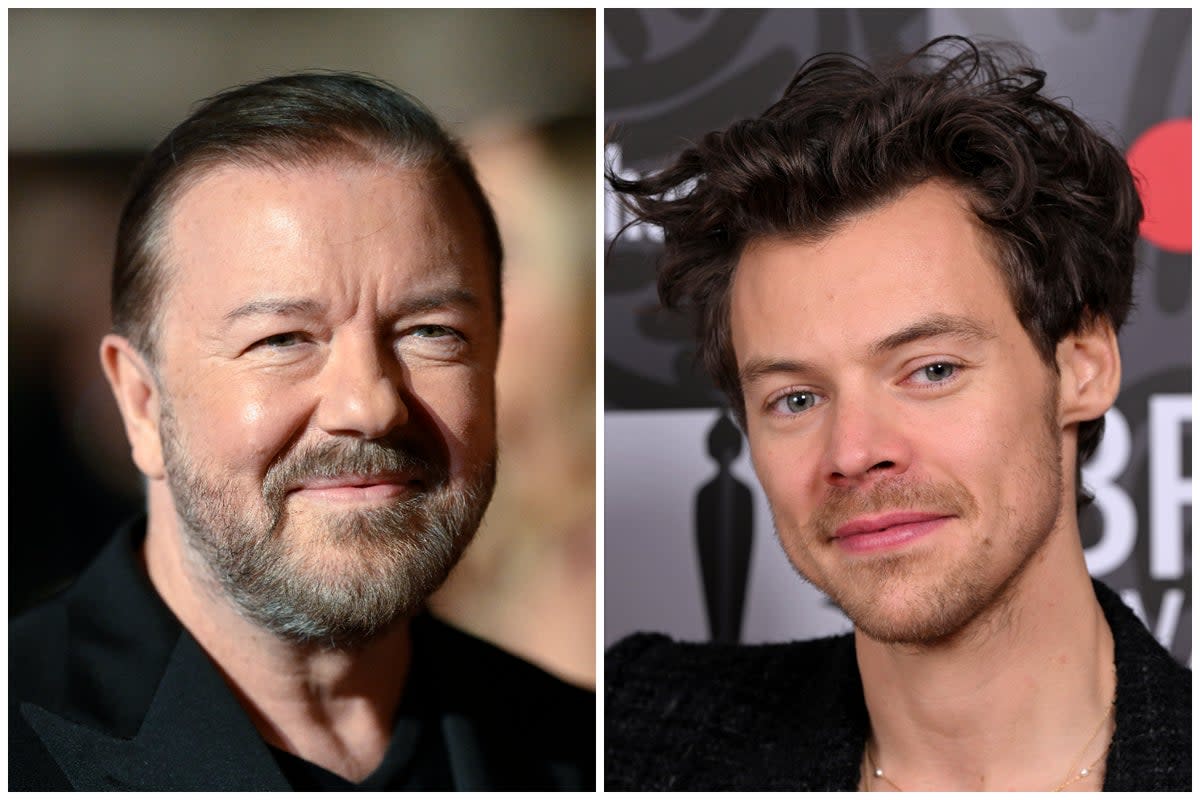 Ricky Gervais and Harry Styles are said to be affected by the new Bridget Jones movie being filmed near their homes (ES COMPOSITE)