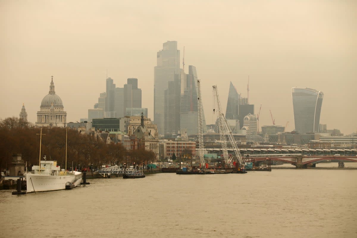 A Saharan dust cloud seen from Waterloo Bridge in London. (PA)