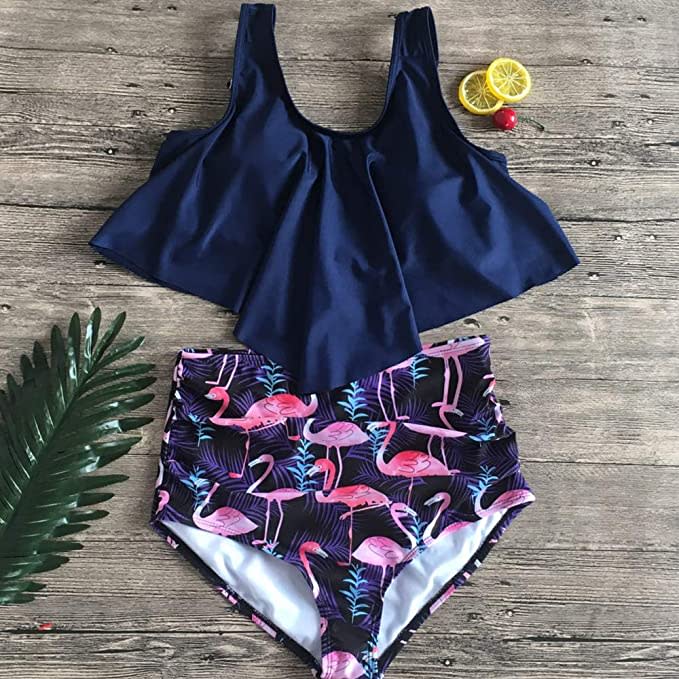 Womens Floral Printed Ruffle High Waisted Bikini Set. Image via Amazon.