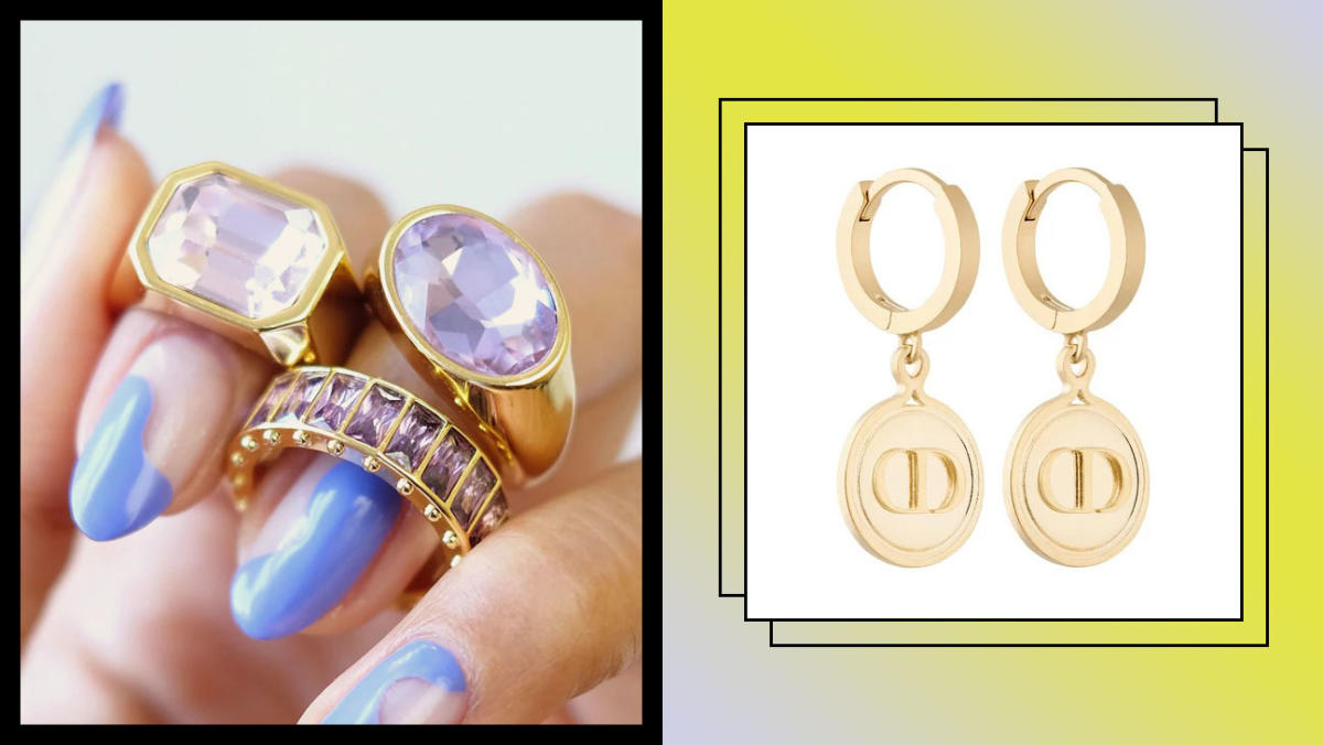 Chanel Chanel Ring Gold tone CC Logo with pink line stones and pearl