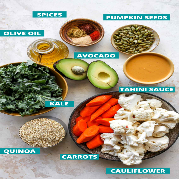 Ingredients for vegetable grain bowls.