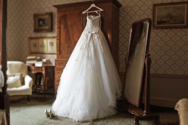 <p>Getty</p> A stock image of a wedding dress