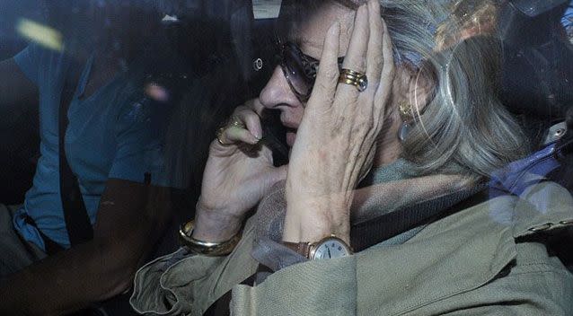 Jill Hickson, Harriet's mother, returns to her Woollahra home with son Hugo after her daughter's court appearance. Source: AAP Images.