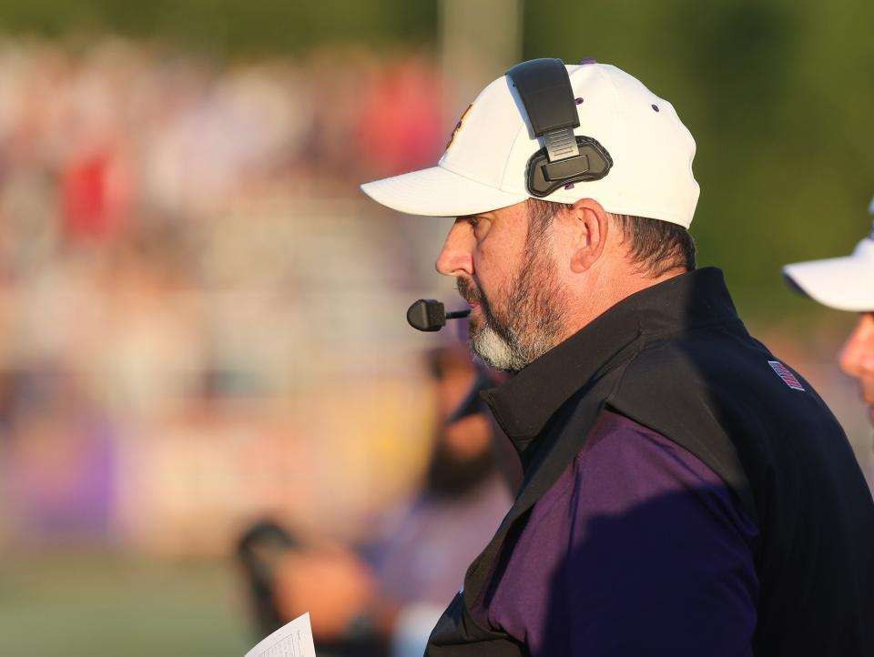 Jackson coach Tim Budd watches his team play Green on Sept. 10, 2021, in Massillon.