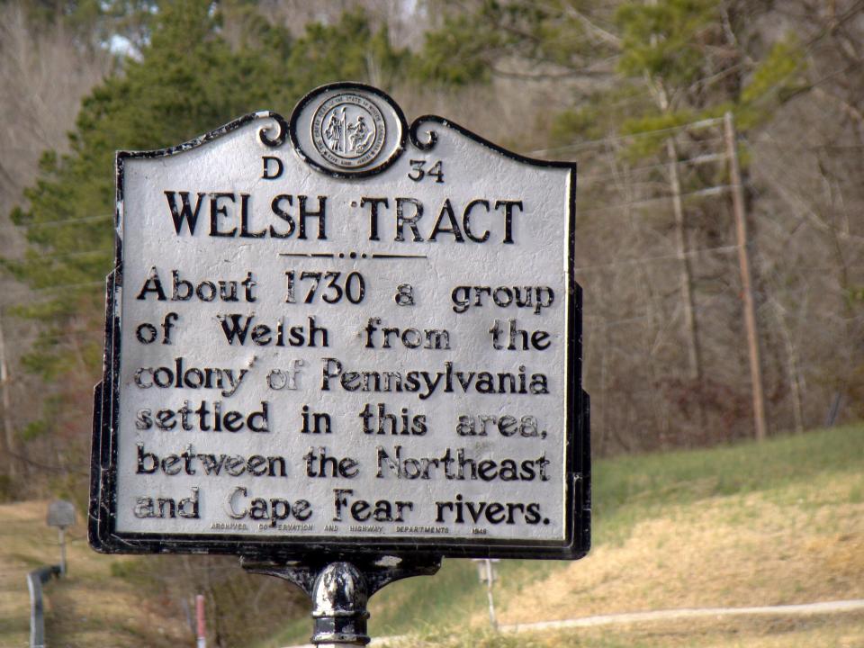 Welsh Tract Marker, U.S. 117 north of Burgaw. A 1738 map of North Carolina shows two Welsh settlements, one on the northeast Cape Fear River in Duplin County, the other on the Cape Fear in Pender County.