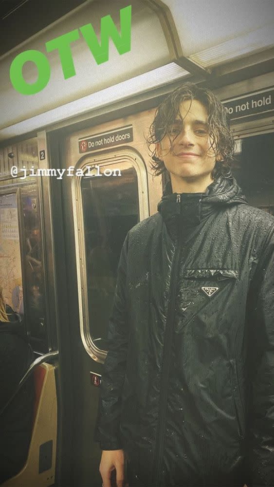 Timothée Chalamet Took the NYC Subway to The Tonight Show Wearing the  Chicest Prada Rain Coat