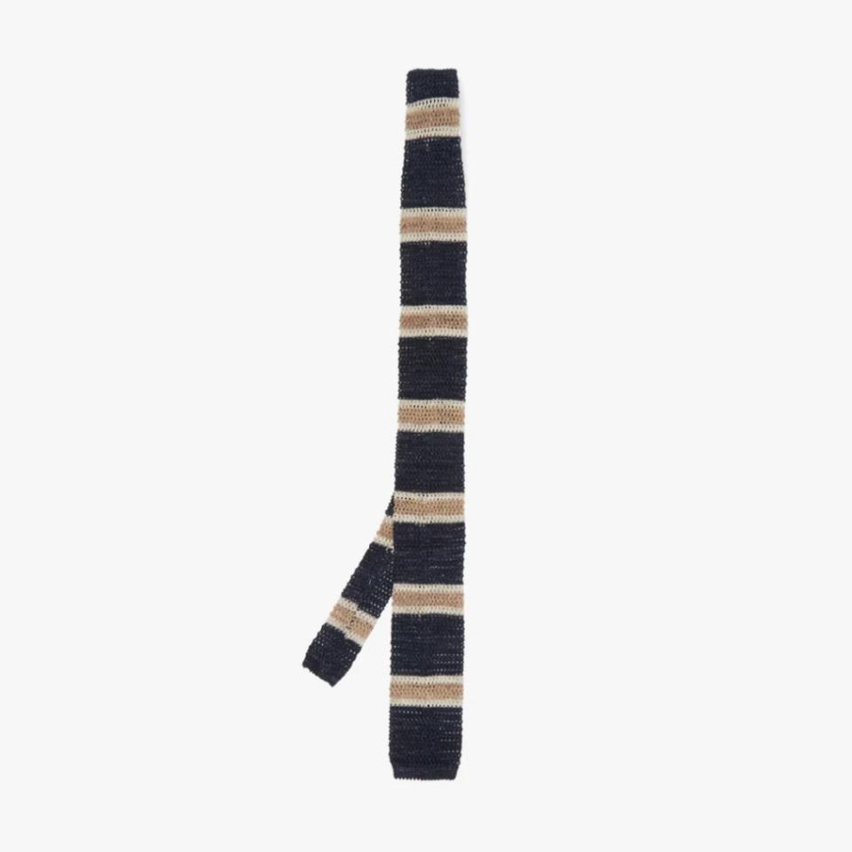 Brunello Cucinelli striped cotton and linen-blend knitted tie