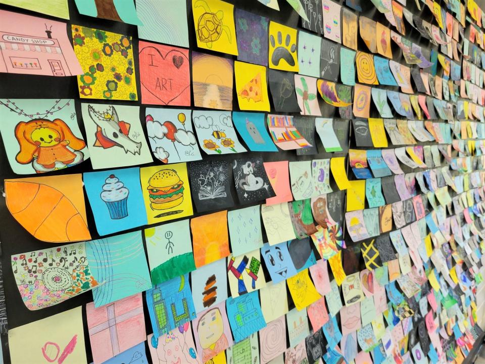 Just over 300 Adrian High School art students created more than 900 pieces of art for a Sticky Note Art Show that was on display at Grata Domum Realty in downtown Adrian at the September First Fridays.