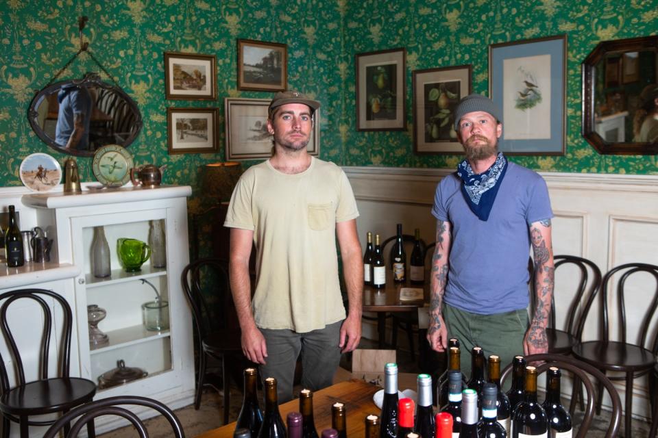 Hatchet Hall co-owners Jonathan Strader, left, and chef Brian Dunsmoor relaunched their Culver City restaurant as Hatchet Market.