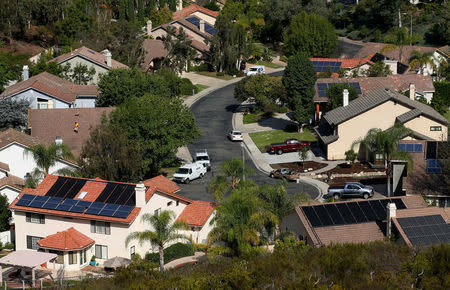 Multiple homes with solar panels are shown in Scripps Ranch, San Diego, California, U.S. October 5, 2016. Picture taken October 5, 2016. REUTERS/Mike Blake