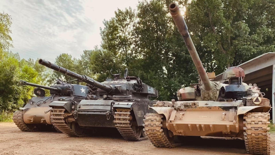 Three tanks from the Drive a Tank fleet that are available for customers to operate. 