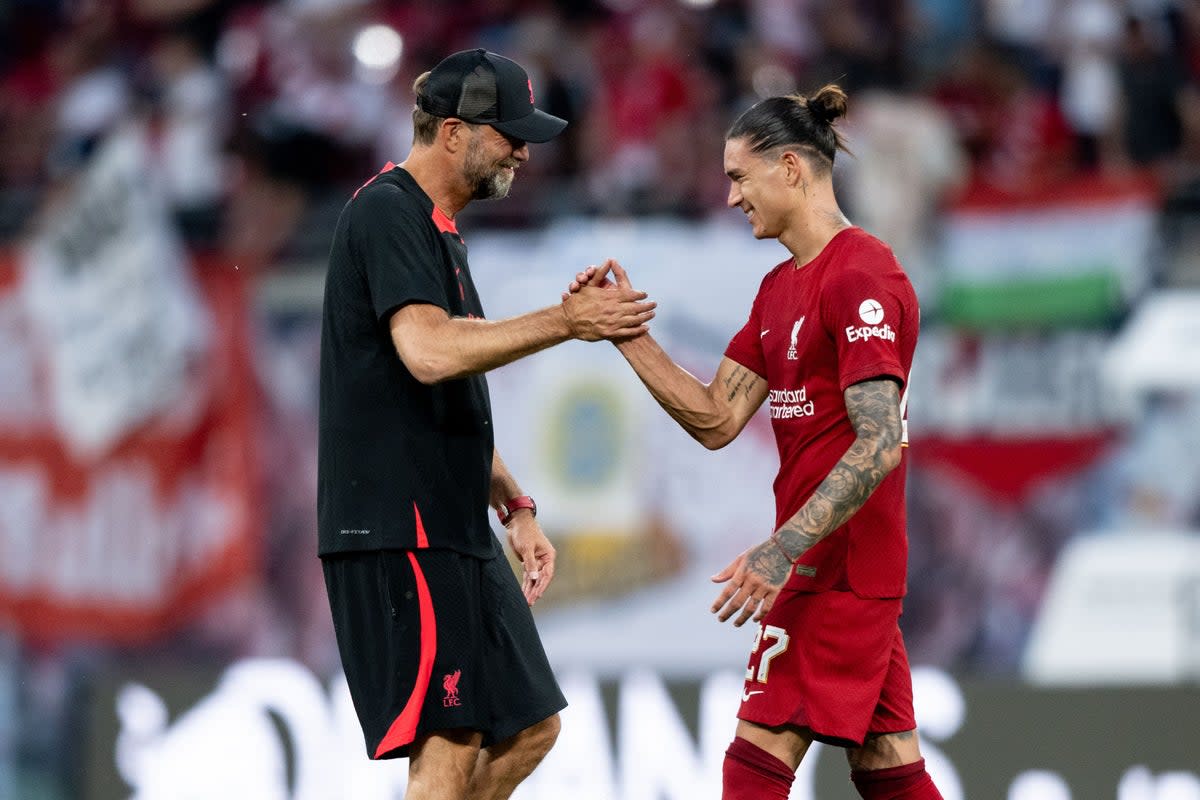 Jurgen Klopp (left) has backed Darwin Nunez to come good (Henrik Schmidt/DPA/PA) (PA Wire)