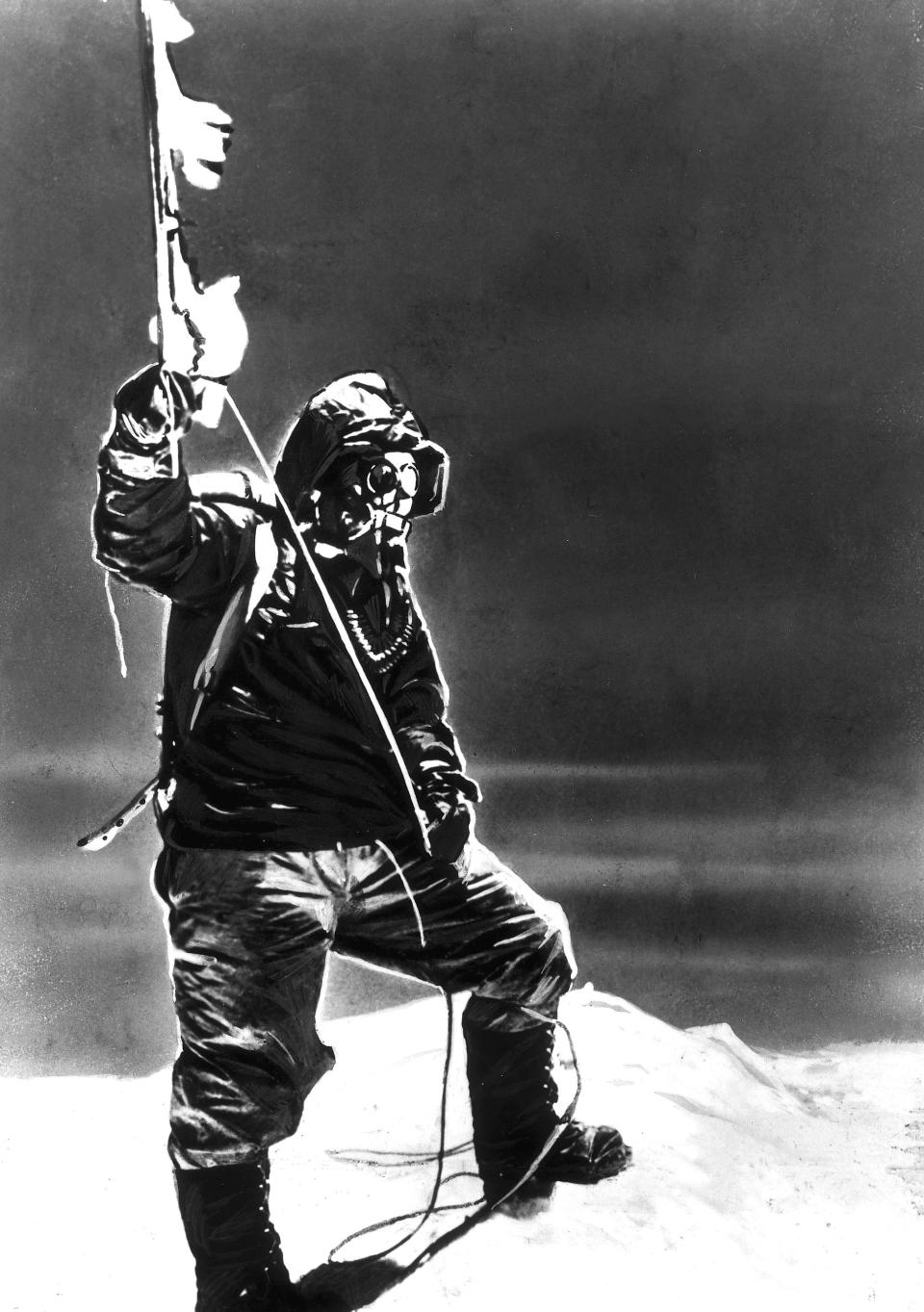 Picture of Tensing on top of Everest taken by Edmund Hillary.