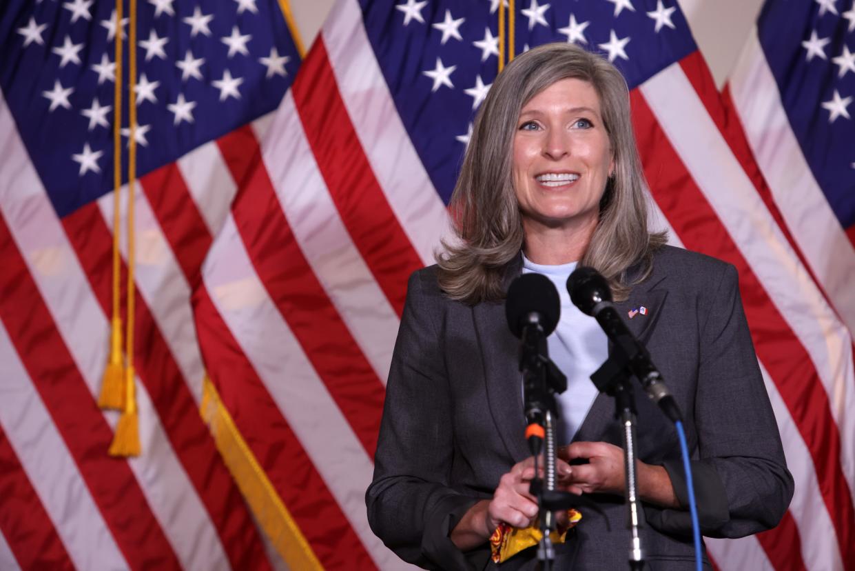 Senator Joni Ernst (R-Ia) appeared stumped when asked a basic question about the price of soybeans during the final debate in her bid for re-election on Friday, October 16. (Getty Images)