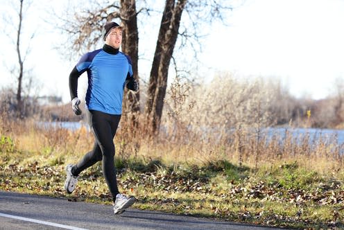<span class="caption">Exercise improves physical health, immunity, and can reduce fatigue.</span> <span class="attribution"><a class="link " href="https://www.shutterstock.com/image-photo/male-runner-man-running-autumn-on-148056548" rel="nofollow noopener" target="_blank" data-ylk="slk:Maridav/ Shutterstock;elm:context_link;itc:0;sec:content-canvas">Maridav/ Shutterstock</a></span>