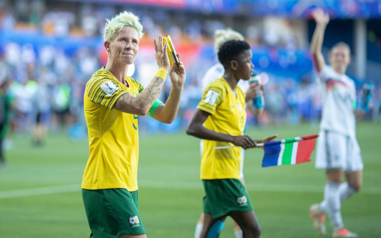 Janine van Wyk #5 of South Africa salutes the fans after the Germany V South Africa, Group B match at the FIFA Women's World Cup at Stade De La Mosson Stadium on June 17th 2019 in Montpellier, France - GETTY IMAGES