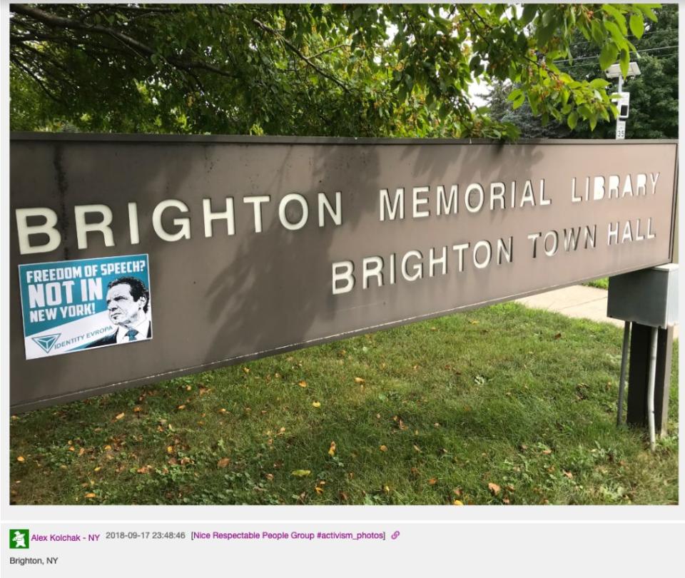 Last fall, Identity Evropa flyers and stickers were posted across Brighton, New York. Police matched fingerprints from the stickers to&nbsp;Christopher Hodgman, an ROTC cadet and a member of the Army Reserve.&nbsp; (Photo: )