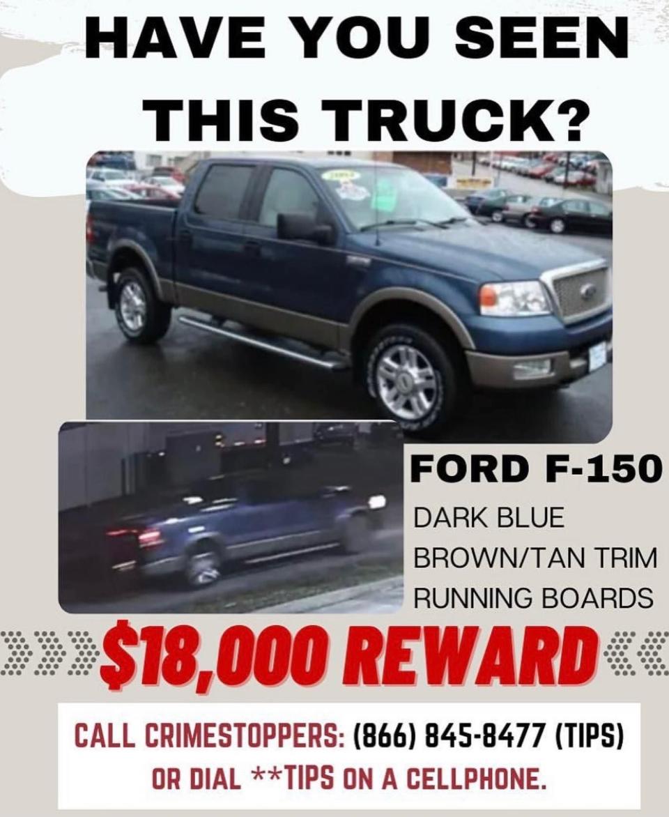 Jacksonville Beah flyers asking people if they have seen this dark blue Ford F-150 truck.