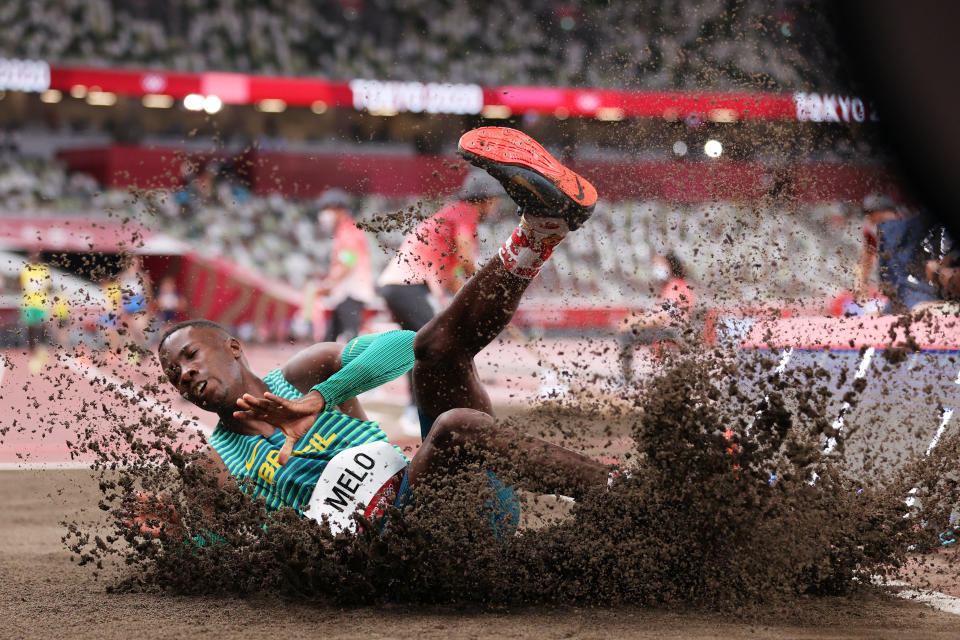 <p>TOKYO, JAPAN - JULY 31: Alexsandro Melo of Team Brazil on day eight of the Tokyo 2020 Olympic Games at Olympic Stadium on July 31, 2021 in Tokyo, Japan. (Photo by Patrick Smith/Getty Images)</p> 