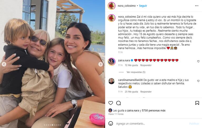 Nora Colosimo, saludó a su hija menor por su cumpleaños (Foto: Instagram @nora_colosimo)