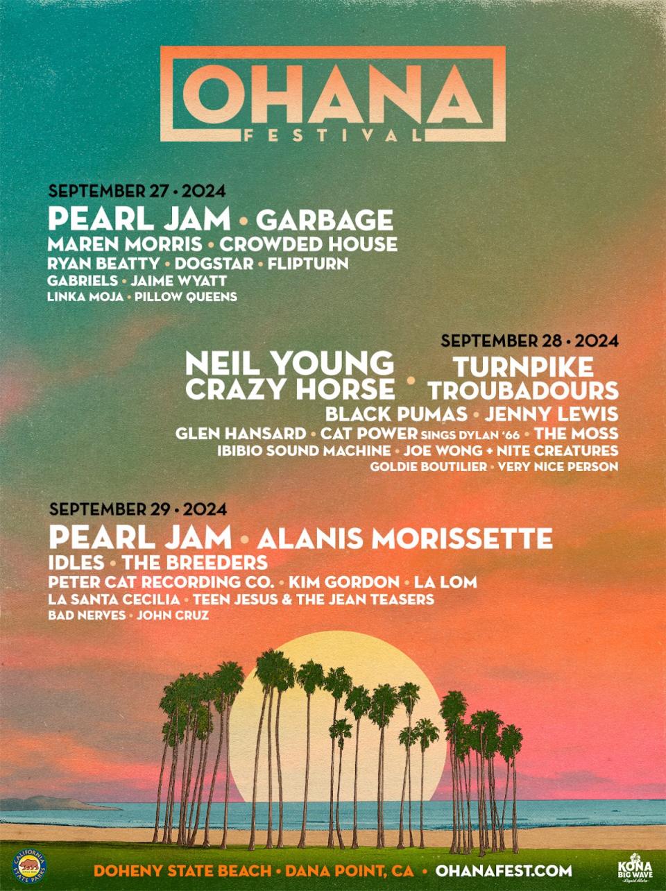 ohana festival 2024 lineup poster pearl jam neil young garbage