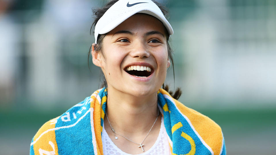 Emma Raducanu, pictured here in action at Wimbledon in July.