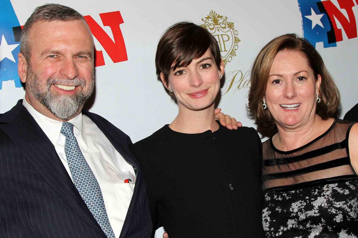 <p>Bruce Glikas/FilmMagic</p> Gerald "Jerry" Hathaway, Anne Hathaway and Kate McCauley Hathaway attend the opening night of "Ann" on March 7, 2013 in New York City.
