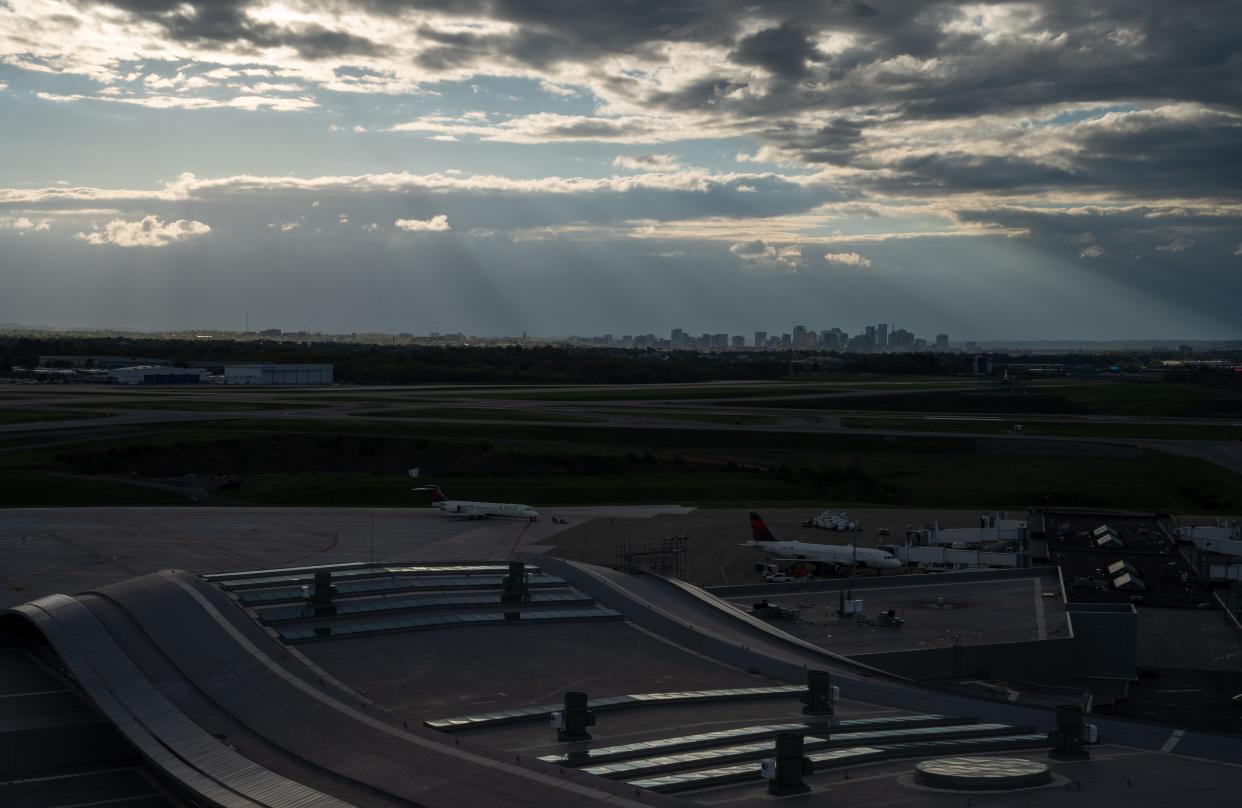 A panoramic view of the Nashville International Airport as seen from the 10th floor of the recently-opened Hilton BNA Nashville Airport Terminal hotel in Nashville, Tenn., on April 3, 2024.