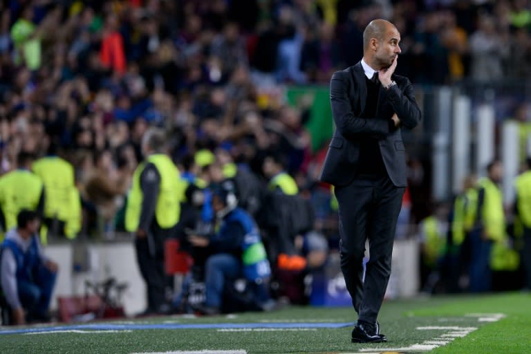 Manchester City's Spanish coach Pep Guardiola saw his team undone at the Camp Nou by goalkeeper Claudio Bravo's dismissal