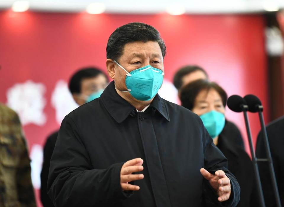 Chinese President Xi Jinping visits a hospital in Wuhan on March 10, 2020.