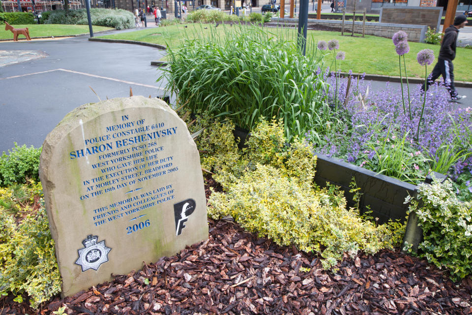 The memorial to PC Sharon Beshenivsky, murdered while on duty in Morley Street, Bradford on the 18th November 2005.