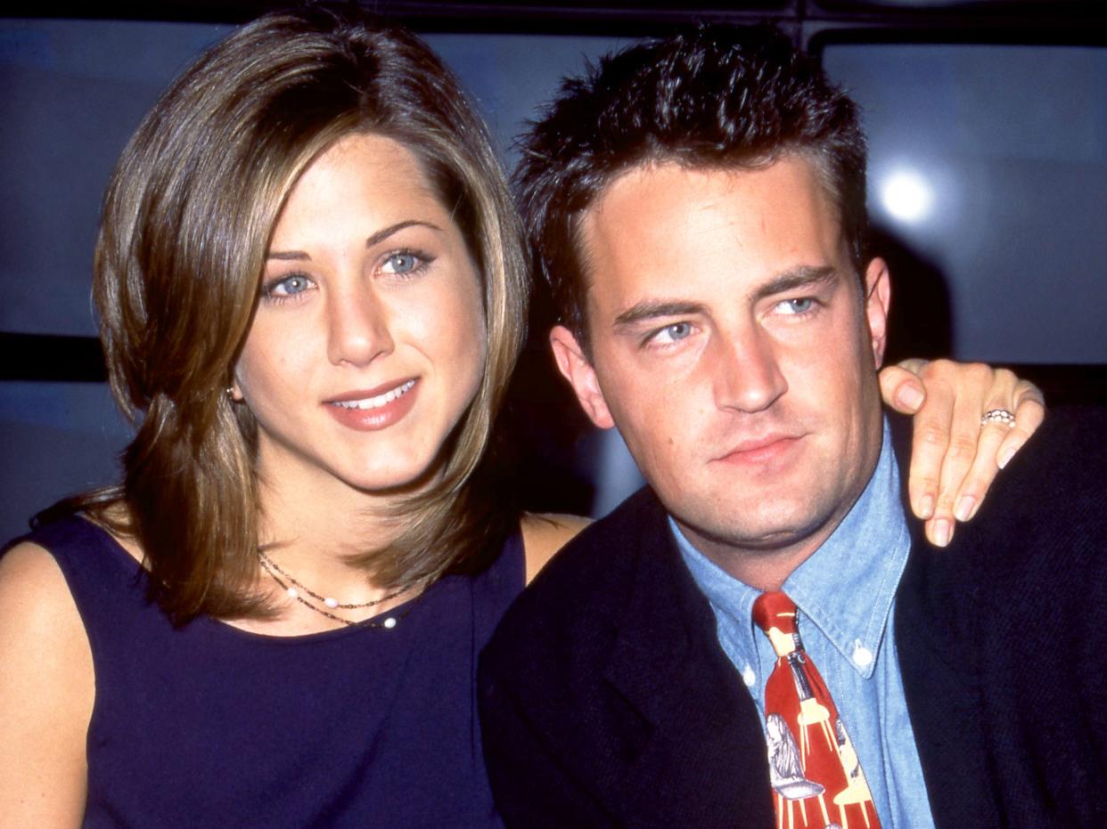 Jennifer Aniston and Matthew Perry attend the 1995 NBC Fall Preview at the Lincoln Center in New York.
