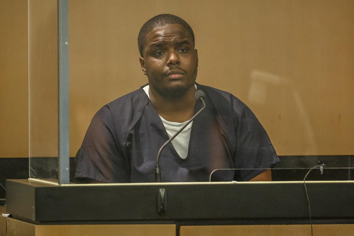 Dametri Dale testifies at the Euri Jenkins murder trial in the Palm Beach County Courthouse in downtown West Palm Beach, Fla., on Thursday, April 28, 2022. 